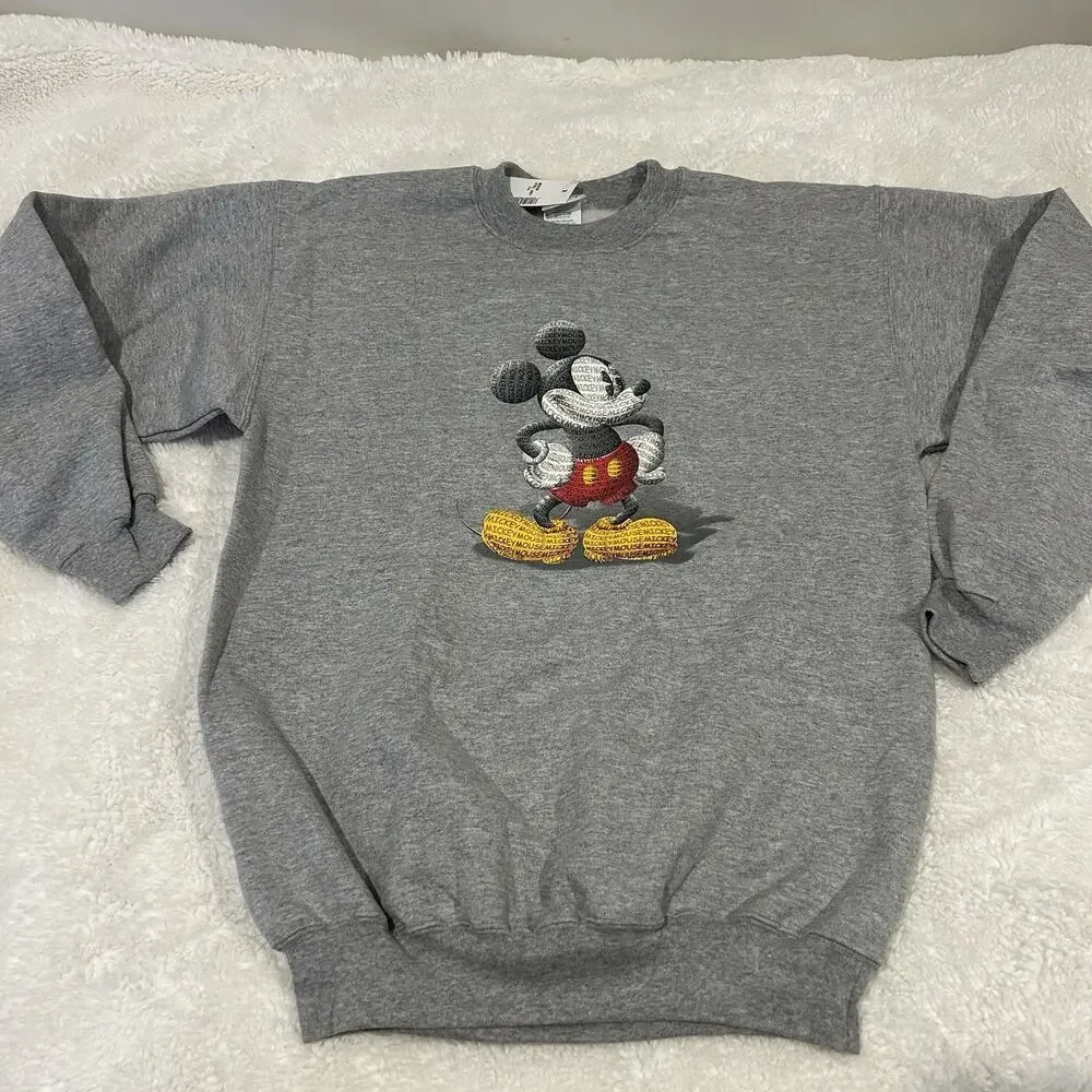 Disney Sweater Unisex Sz M Pullover Mickey Mouse Grey Crew Neck - Picture 2 of 8